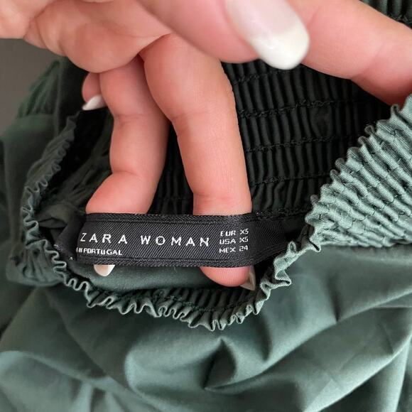 2/$30 Zara Poplin Shirt XS Ruffle Frills Bottle Balloon Sleeve Puff Green #1663 - Picture 10 of 15